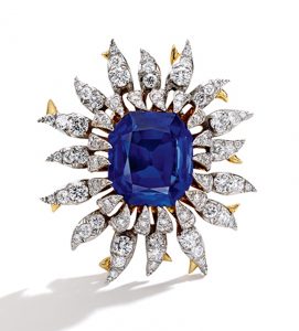 Lot 170 - 18k-Gold, Platinum, Sapphire and Diamond Brooch, designed by Schlumberger for Tiffany & Co. France