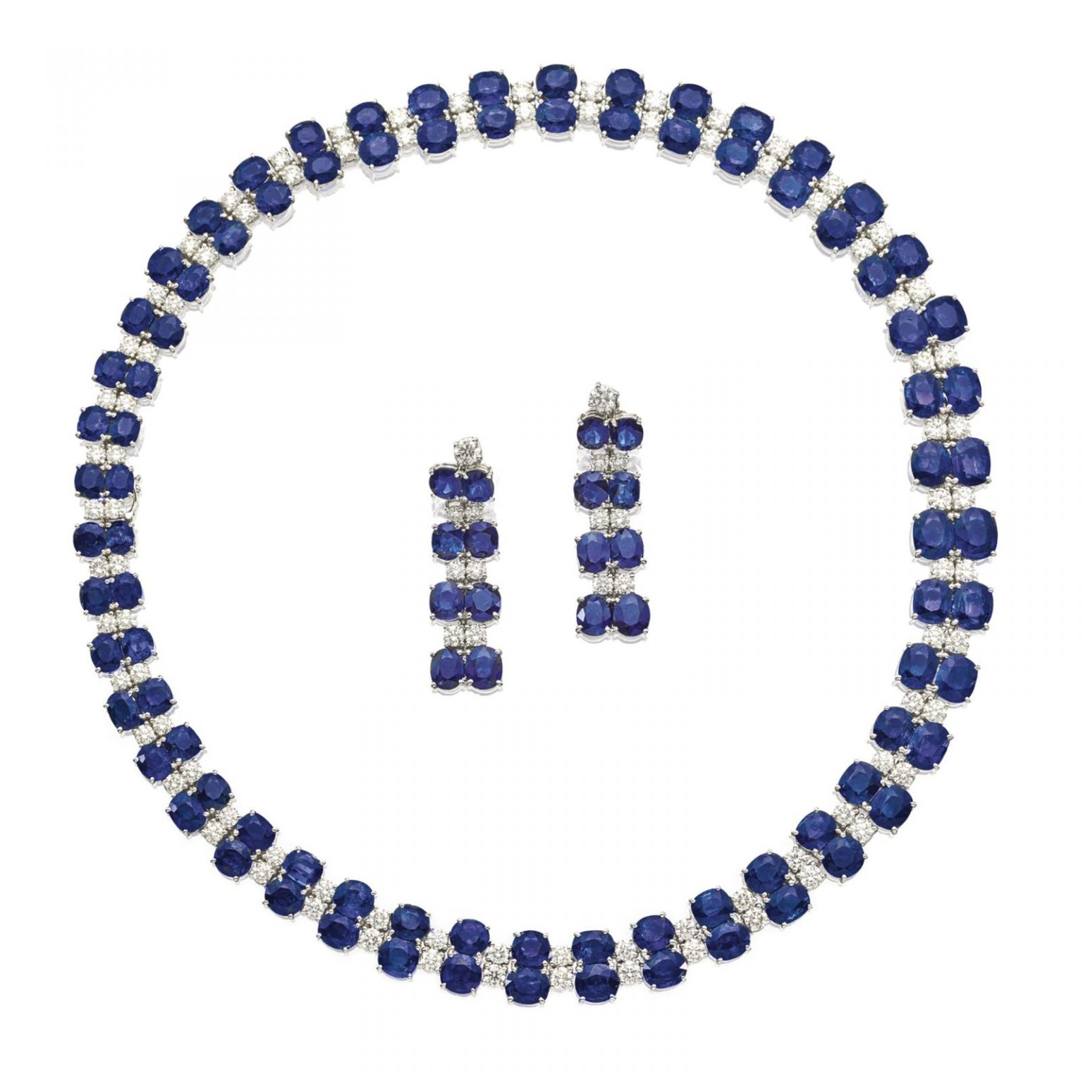 LOT 1781 - SAPPHIRE AND DIAMOND DEMI-PARURE