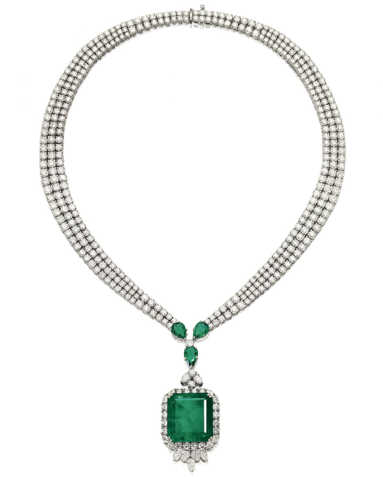 LOT 1773 - EMERALD AND DIAMOND PENDANT NECKLACE