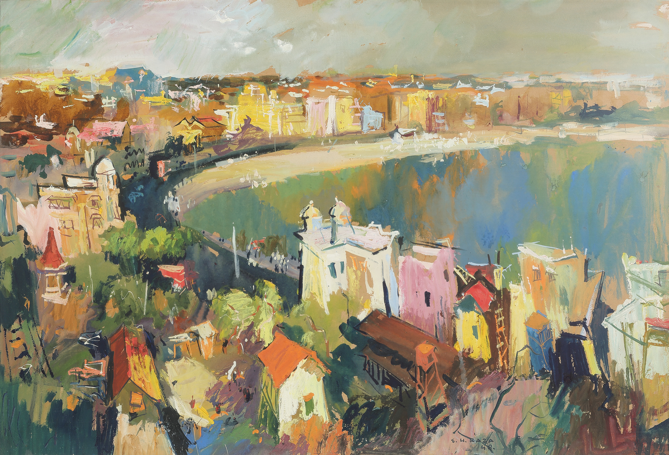 Lot 15 - S H RazaGÇÖs Bombay from Malabar Hill, 1948, with a pre-sale estimate of INR 15 GÇô 20 lakhs (USD 22,730 GÇô 30,305), sold at five times its upper estimate at INR 1 crore (USD 163,636)
