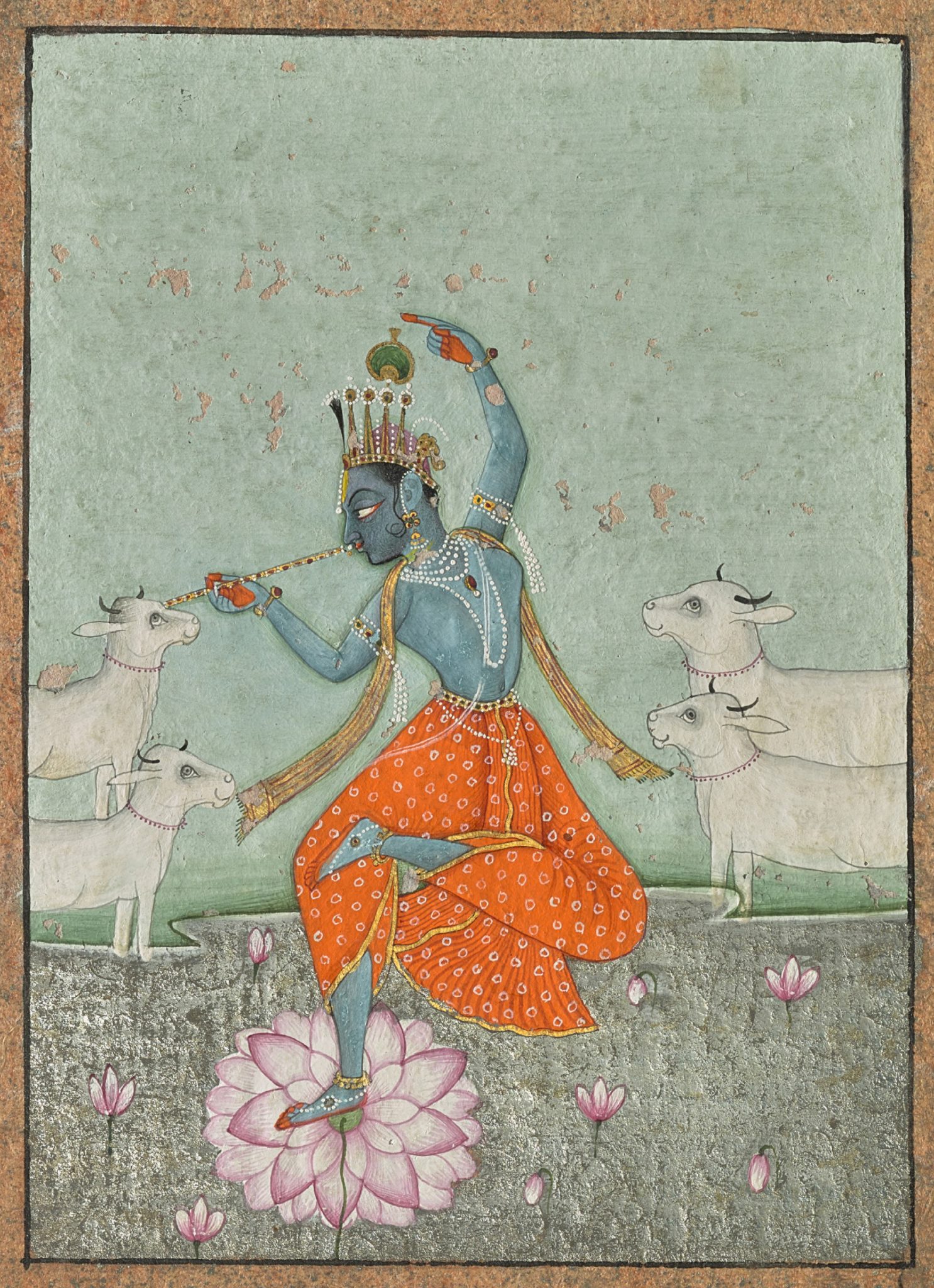 Lot 1 -DANCING KRISHNA WITH COWS, BY AHMED KASAM, BIKANER, Estimate - Rs 3,00,000 - 5,00,000 ($4,480 - 7,465)