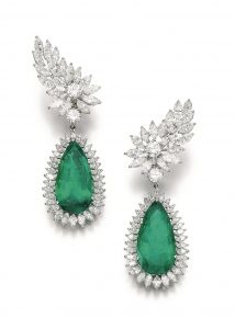 Lot 111 - Pair of Emerald and Diamond Earclips