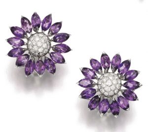 Lot 125 - Pair of Ear-Clips of Amethyst and Diamond Demi-Parure, Asprey