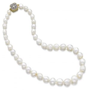 Lot 96 - Natural Pearl and Diamond Necklace