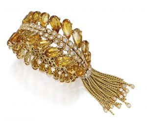 LOT 107 - 18K GOLD, CITRINE AND DIAMOND BRACELET, STERLE, PARIS