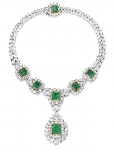 Lot 94 - Platinum, 18 Karat Gold, Emerald and Diamond Necklace, Greenleaf & Crosby