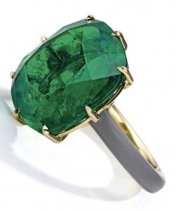Lot 232 - 18 Karat Gold, Emerald and Ceramic Ring, Taffin