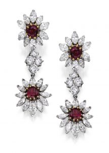 Lot-253 - The Pair of Pendant Earclips of the Suite of Platinum, Gold, Ruby and Diamond Jewelry