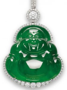 LOT 2030 - A JADEITE AND DIAMOND PENDANT