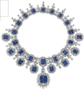 LOT 251 - SAPPHIRE AND DIAMOND FRINGE NECKLACE OF THE JEWELRY SUITE