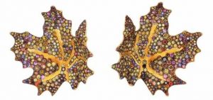 BEST USE OF COLOR - NAOMI SARNA DESIGNS - 18K AND 24K YELLOW AND 18K WHITE GOLD MAPLE LEAF EARRINGS