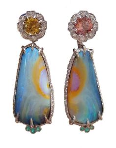 BRIDAL WEAR 2nd PLACE & WJA GEM DIVA AWARD LINDSAY JANE BUTTERFLY EARRINGS WITH DETACHABLE DROPS OF BOULDER OPALS