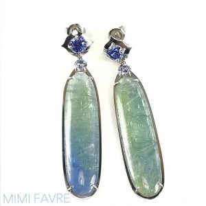 BUSINESS/DAY WEAR 3RD PLACE -MIMI FAVRE, PLATINUM WATERDROP EARRINGS WITH DETACHABLE TANZANITE DROPS ON SAPPHIR STUDS WITH WHITE SAPPHIRES