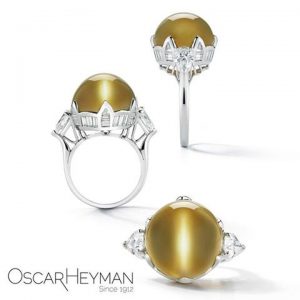 ICAL 3RD PLACE, OSCAR HEYMAN PLATINUM RING SET WITH 32.30 CT. CAT'S EYE CHRYSOBERYL