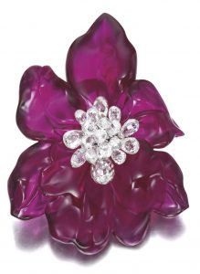 LOT 1747 - IMPRESSIVE RUBELLITE AND DIAMOND BROOCH / PENDANT, 'ORCHID', CARTIER 2011