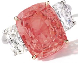 LOT 1683 - PADPARADSCHA SAPPHIRE AND DIAMOND RING