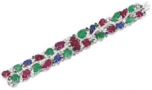 LOT-1860 - VERY RARE AND EXQUISITE ART DECO GEM SET AND DIAMOND BRACELET, 'TUTTI-FRUTTI' CARTIER