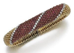 LOT 188 - RUBY AND DIAMOND BRACELET, "PELOUSE" VAN CLEEF & ARPELS, 1960S