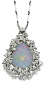 Lot 137 - Opal and diamond watch pendant, 'About Time', Grima, 1970s
