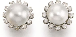 LOT295 - VIVIEN'S NATURAL PEARL AND DIAMOND EARRINGS