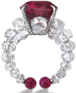 LOT 1857 - SIDE VIEW OF VERY RARE AND IMPRESSIVE RUBY AND DIAMOND RING