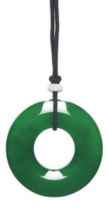 LOT 1841 - VERY FINE JADEITE HOOP AND DIAMOND PENDENT NECKLACE.