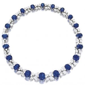 LOT 1842 - IMPRESSIVE SAPPHIRE AND DIAMOND NECKLACE, HARRY WINSTON