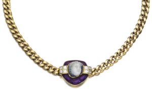 LOT 149 – HARDSTONE, AMETHYST AND DIAMOND NECKLACE, BULGARI, 1970S