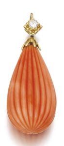 LOT 231 – RED CORAL AND DIAMOND PENDANT