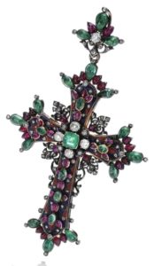 LOT 262 – GEM SET, ENAMEL AND DIAMOND PENDANT, 1850S