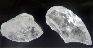 78-CARAT AND 129-CARAT TYPE 2a, D-COLOR ROUGH DIAMONDS RECOVERED FROM BLOCK 6, NOVEMBER 2017